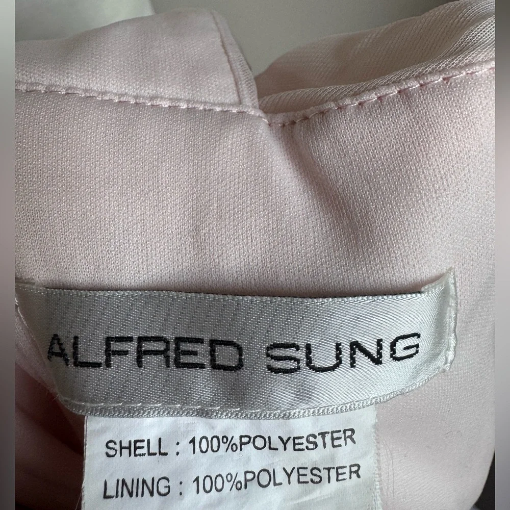 ALFRED SUNG Blush Pink Maxi Chiffon Sleeveless Halter Gown Size 6, Fit is Size 2 - Picture 7 of 8